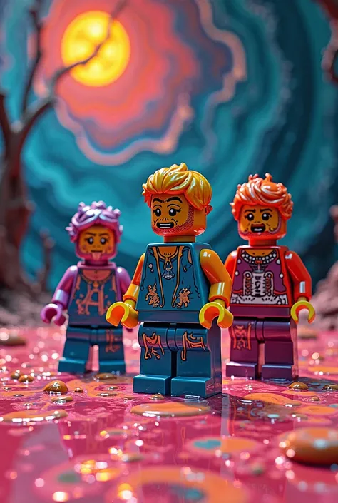 inspired by Andrew Warhola//silkscreen art//Contemporary Art//psychedelic//Melted LEGO/Minifigures with melted heads//