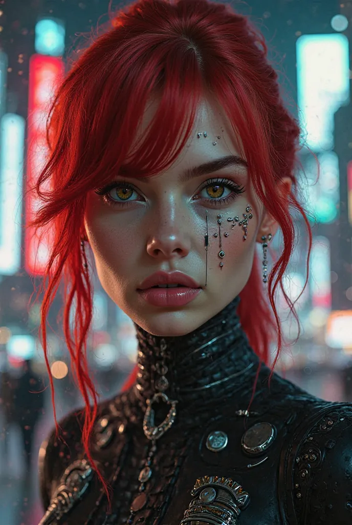 Pretty redhair girl, cyberpunk.