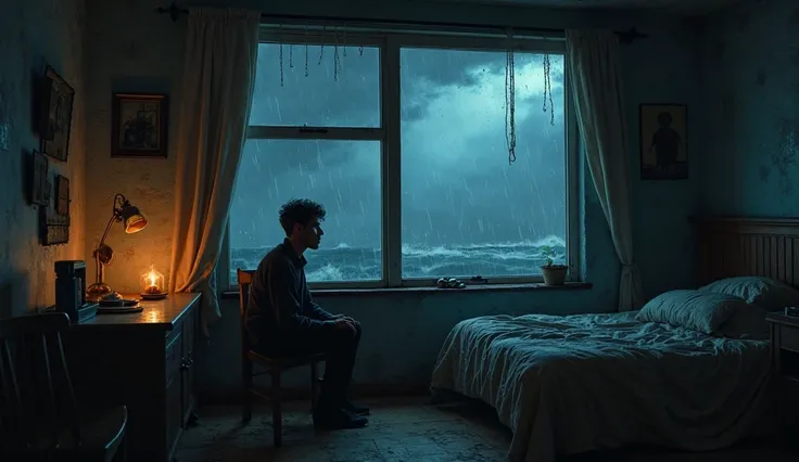 One stormy night, Adam was sitting in his small room by the window, listening to the wind whistling outside.