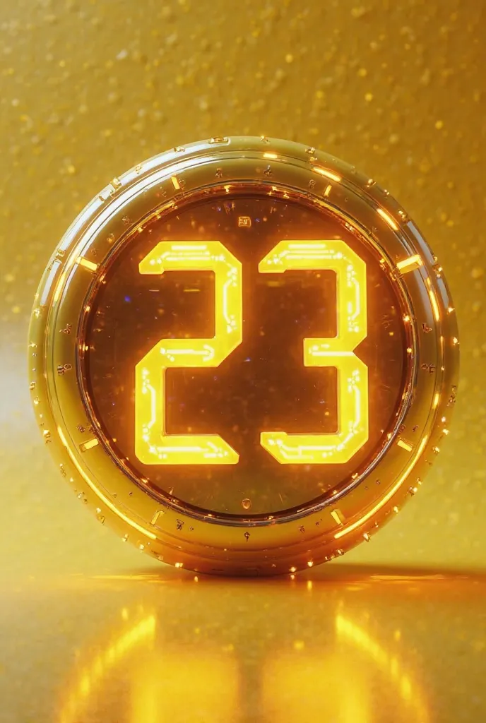 *“A hyper-realistic countdown timer clock set to 23:59, displaying large digital numbers in a futuristic, high-tech style. The clock has a sleek, modern design with glowing yellow accents, standing out against a bright, clean background. The surface of the...