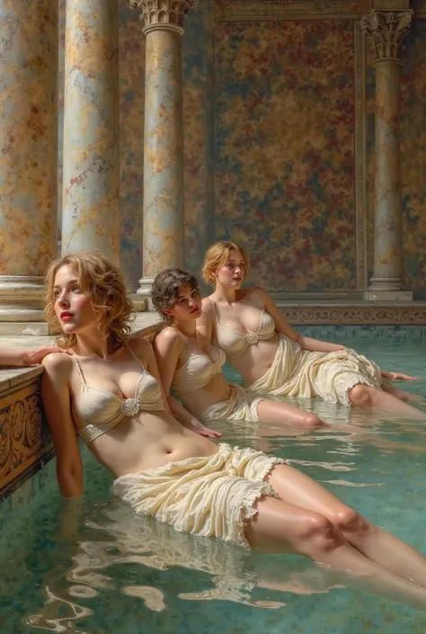 Art,Painting,Women in Roman Baths, bathing , lightly dressed