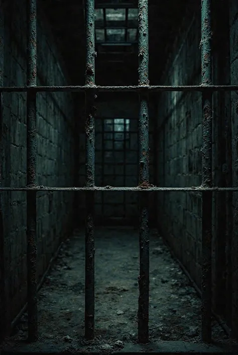 I want a picture of a dark prison behind bars with no empty humans