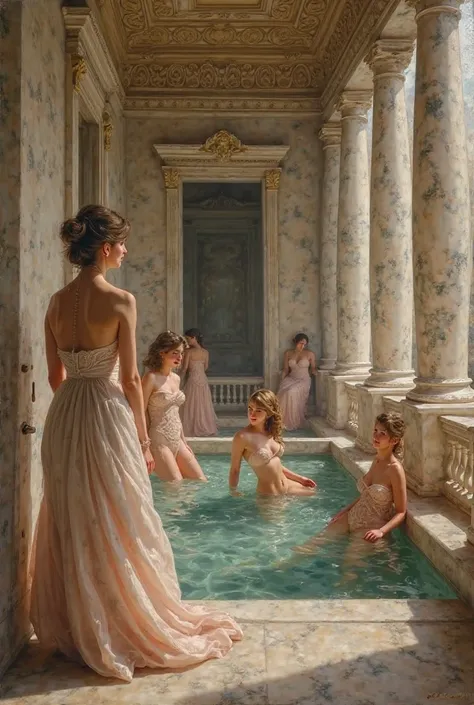 Art, Painting,antique baths,with women,