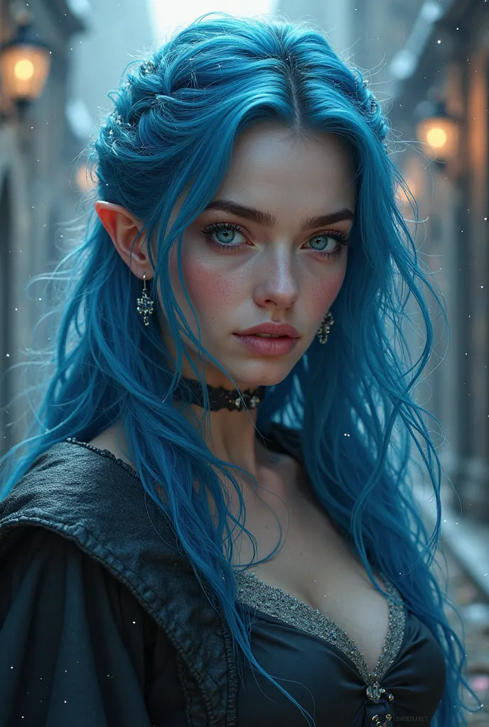  girl，Harry Potter series， long hair， blue hair，white skin