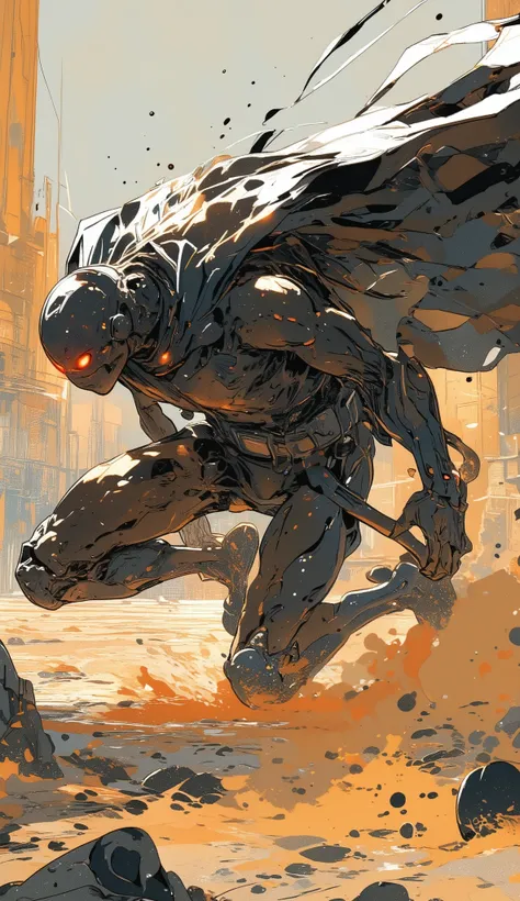 long shot、Pretty Girl、A Hero Landing、Kneeling、standing on one knee、Very cool landing、Kneeling、Dust is flying、Overwhelming Presence 、cool hero、cool mask 、Kneeling、 red eyes、I have a flash of light running through my eyes、thin body、Cape、