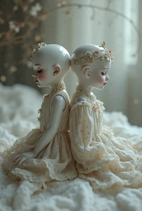 Two little dolls turning their backs to each other。It is said that it symbolizes good and evil。Soft Light