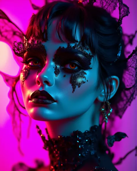 Ultra realistic, photorealistic, realism, realistic gothic babe. Black eyeshadow,black lipstick,a lot of makeup. Black gothic revealing clothes, highly detailed and hyper realistic composition,fancy, full frame, hyper detailed and very popular on artstatio...