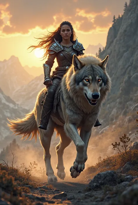 Now create a girl warrior riding the wolf