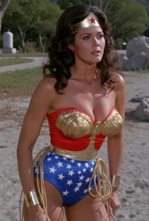 (((  セクシーなWonder Womanのリンダ・カーター  ), ((  Clear Images  )), (( 4K)), (( Sexy Wonder Woman Linda Carter )) , (( Wonder Woman 、 wearing a red and blue Wonder Woman costume with her arms tied tightly behind her back、Rope de :1・3))、((The golden belt on her waist...