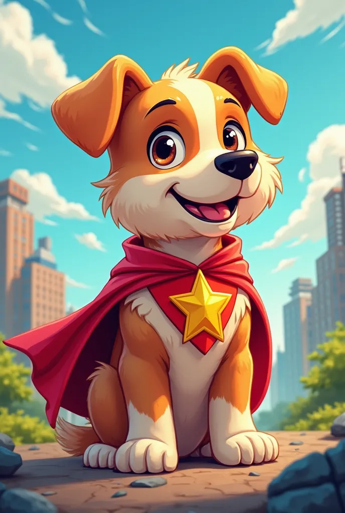 Profile dog with superhero cape cartoon