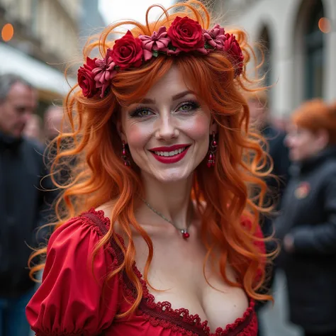  Elena Fernades ,  fiery red hair , bright blue eyes.  carnival in Köln, Party, Old Wives. costume. carnival costume.  Fun . laugh.  Andere Leute costume. laugh. Cologne Plazt. carnival. masterpiece.  model pose.  carnivalsfoto. Dancing During the Day. 