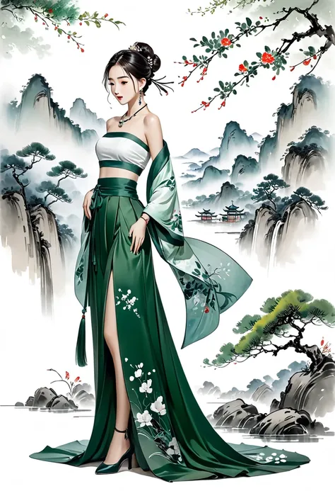 ( masterpiece:1,2),is best, masterpiece,high resolution,original,extremely detailed wallpaper, Perfect lighting ,( extremely detailed CG:1.2),painting,paintbrush,xinguofeng,Fashion,Chinese wind,Chinese painting and calligraphy,white background,xinguofeng,F...