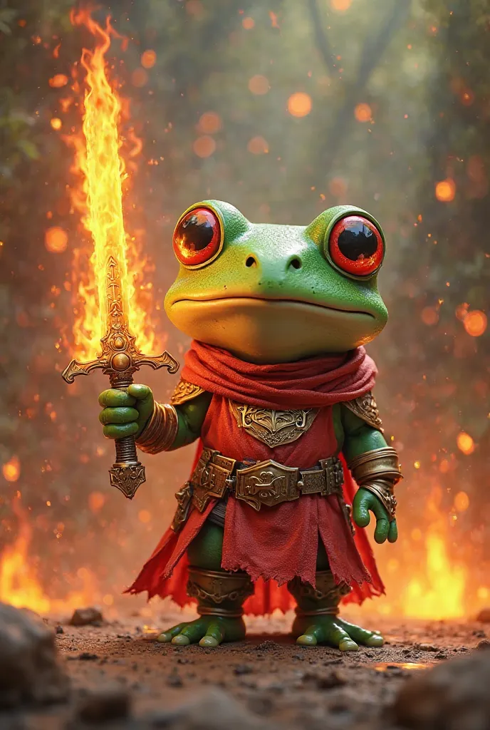 Cute Frog wear fire Armored with fire sword