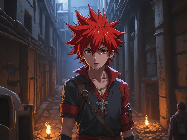 Overpowered 22-year-old boy with red hair and eyes fights in a dangerous dungeon with his friends