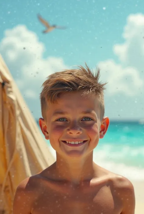 
"A highly engaging YouTube thumbnail featuring a fair-skinned boy in a close-up shot with a slight but noticeable smile. The boy is positioned centrally, appearing slightly larger for emphasis, making direct eye contact with the camera. His facial express...