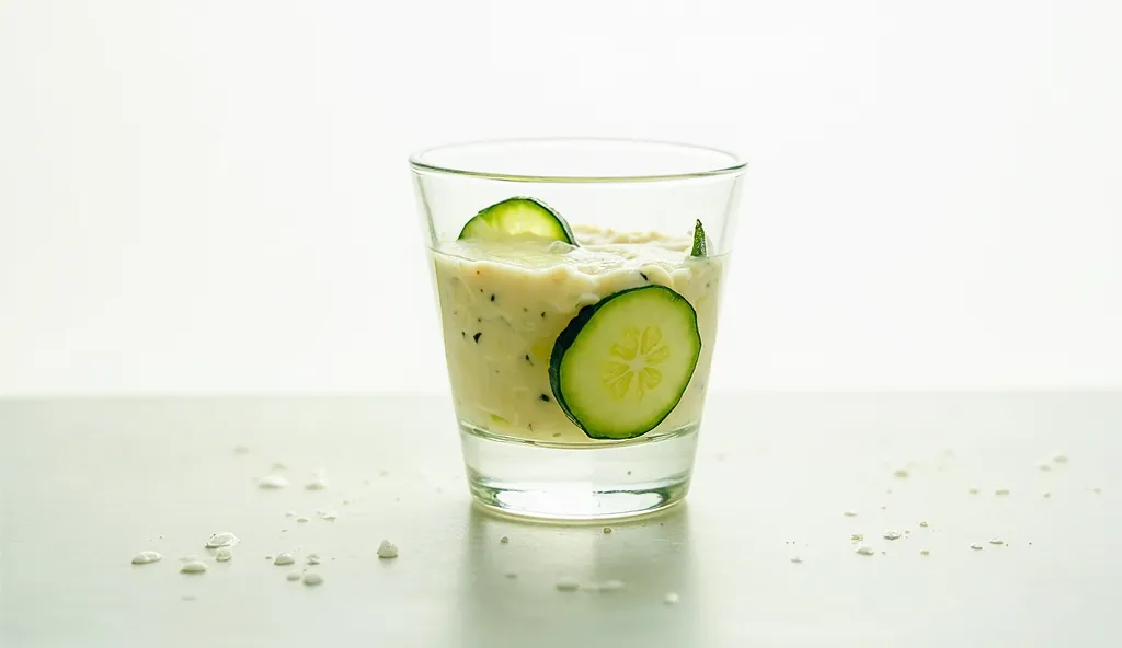 Cut the ghada with mayonnaise in a transparent cup against a white background.