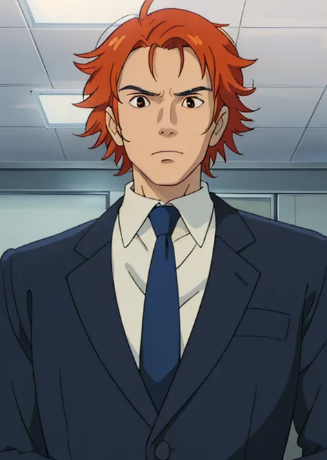 a close up of a person in a suit and tie, in a strict suit, in strict suit, orange - haired anime boy, ichigo kurosaki, as an anime character, he is wearing a suit, anime handsome man, wearing a strict business suit, shinkai makoto, in his suit, in an anim...