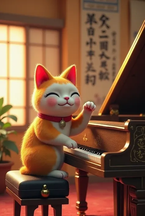 A Maneki Neko who plays the piano