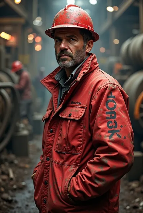 The same thing, but with a red worker's jacket and that the name says Borich supervisor on the side where the name goes. 