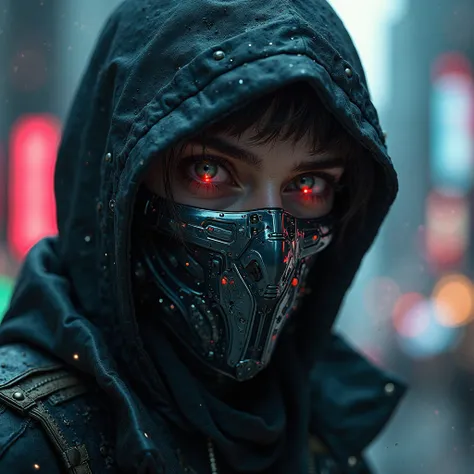 portrait of a futuristic robber, close-up