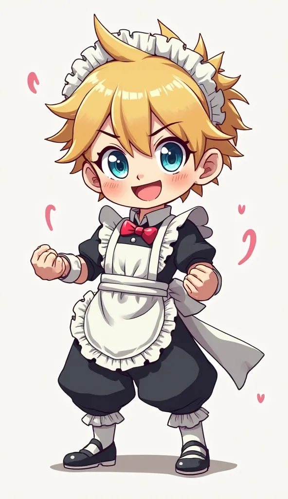 Naruto boy Short Hair, Blonde Hair, spiky hair, Blue eyes, Reference Sheet, maid outfit, 