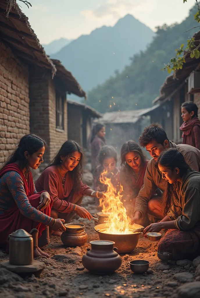 nepali people boiling milk