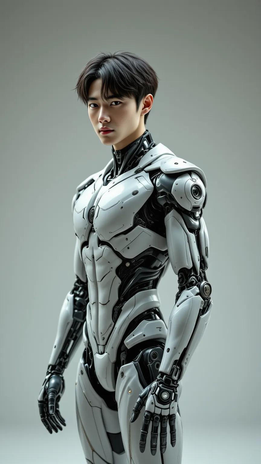 （2 x 185 cm Korean handsome male star high school student bionic robot），(Chest Full )，（STEREO ABDOMINAL MUSCLE），（ delicate cute face ），（Fragmented cap hairstyle）， inverted triangle body ，Five-Toe ， five fingers，Crotch Full of Details，high resolution, maste...