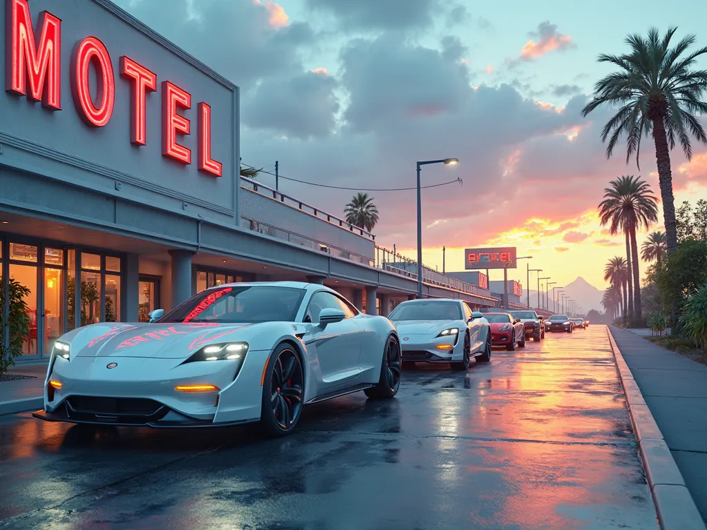 ((Highest quality)), High Resolution,、Highest quality, very detailed, bitches line up in front of the motel, Pioneering the future！Everything about autonomous driving that even beginners can understand