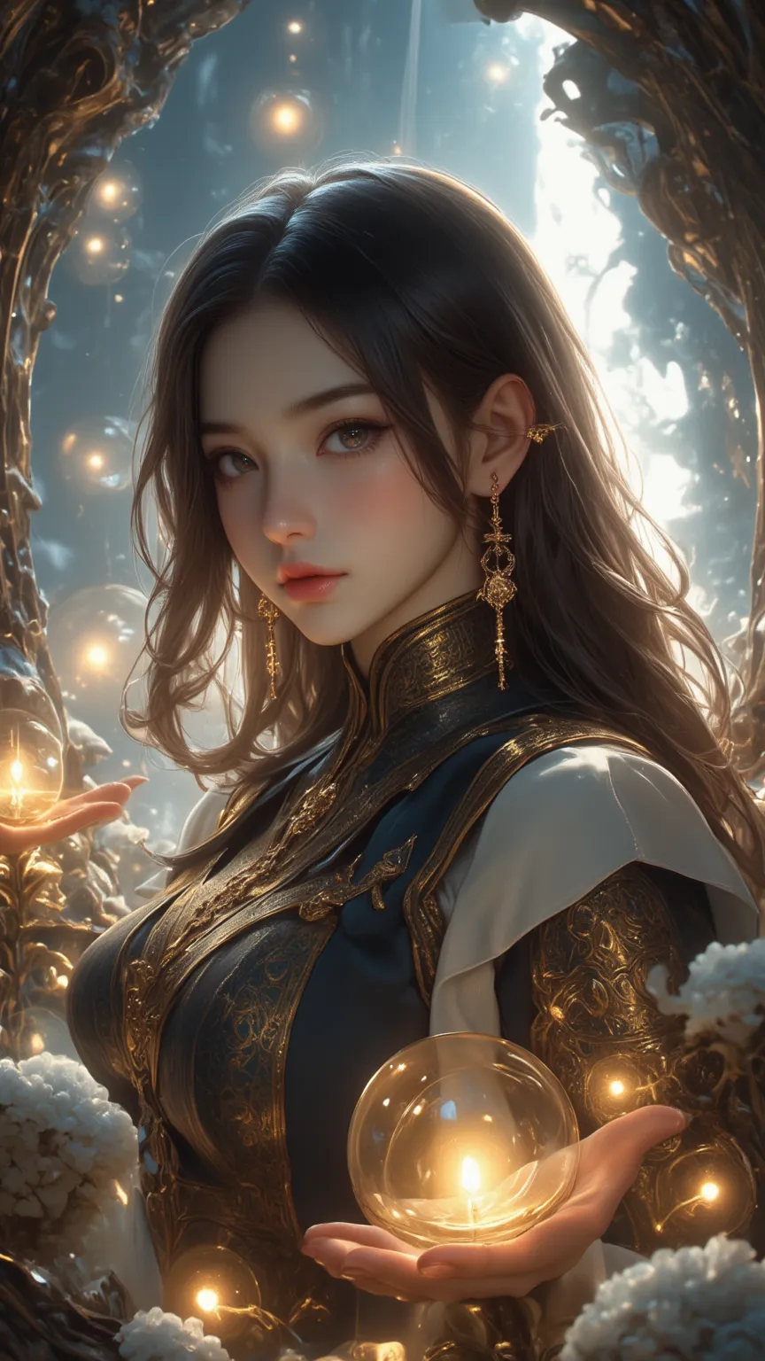 with volumetric light，A high-resolution masterpiece、 light tracking 、environmental shielding and fine illustration，shows a girl in a stunning setting，with eyesHD focus and Ultra HD quality。