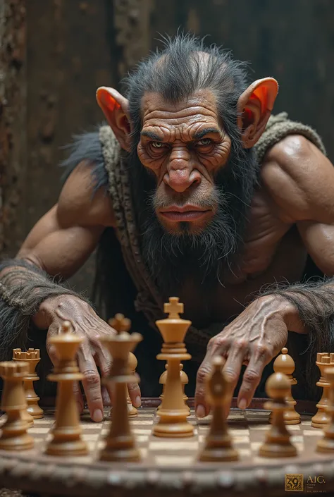 White south african neanderthal playing chess