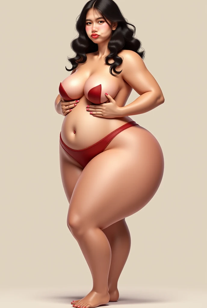 Create this girl to have huge breasts thin waist and big hips 