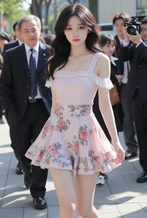 kpop girl, korean and Chinese, soft black hair, gorgeous, 18 years old, stunning, perfect visual, unique and porcelain like visual, visual like a doll, hair curled, realistic, plump lips, very plump juicy  lips, fits Korean beauty standards 100 percent, ad...