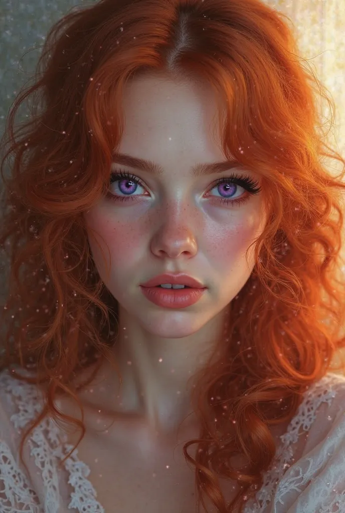 Redheaded woman with violet eyes 