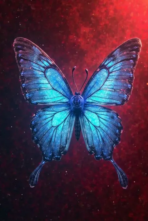 Burning blue butterfly  bloody background 