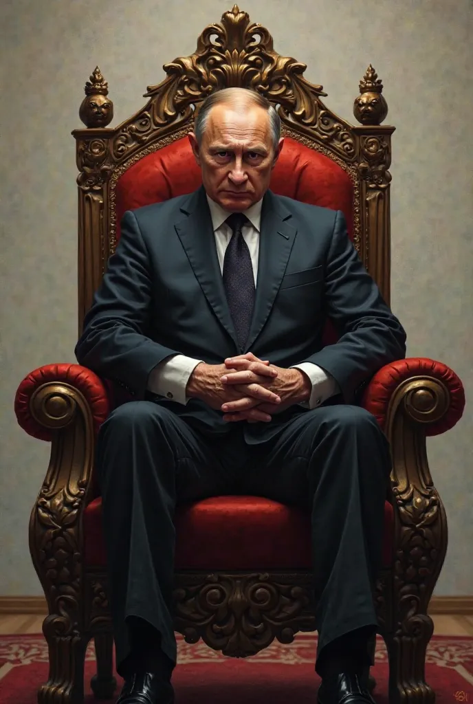 Make Vladimir puttin Sitting Kingdom chair With Ungry Face No background 