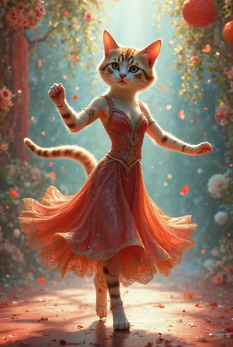 clothes wearing female cat dancing 