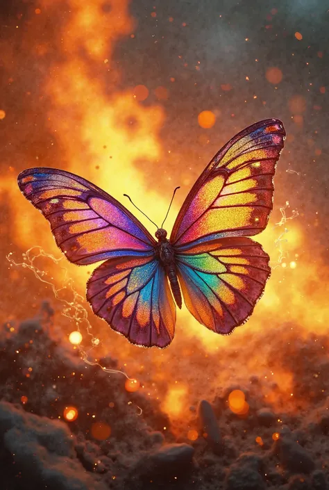 Rainbow butterfly on Burning fire
