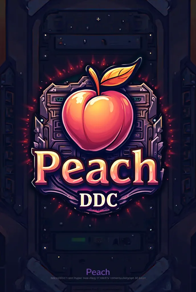 I want a Peach Tone Logo about a computer and it has fruit peach as its mascot and has Background as a computer server. The store name is Peach DDC. I want an aggressive Logo Font.