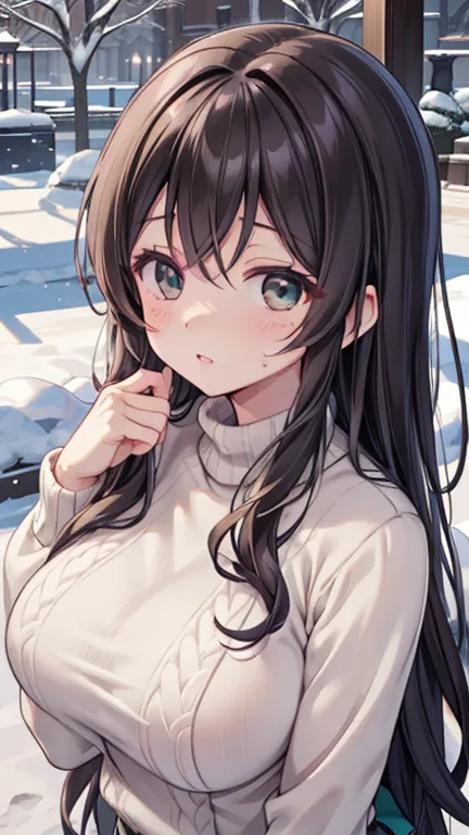 Nozomi Tojo, Nozomi is always , green eye, brown hair,  curly hair, big breasts, masterpiece, Highest quality, High Resolution, Beautiful attention to detail, Highly detailed faces,  good lighting ,  CG in detail, Halterbra, glossy lips, Worried, I saw Sno...