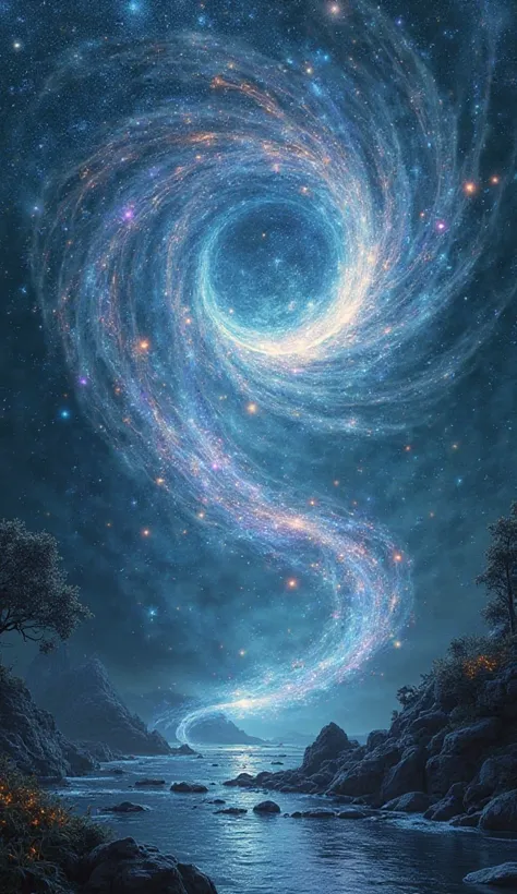 Milky way , solar flare , spirits ,magic , spiral  , moon fall