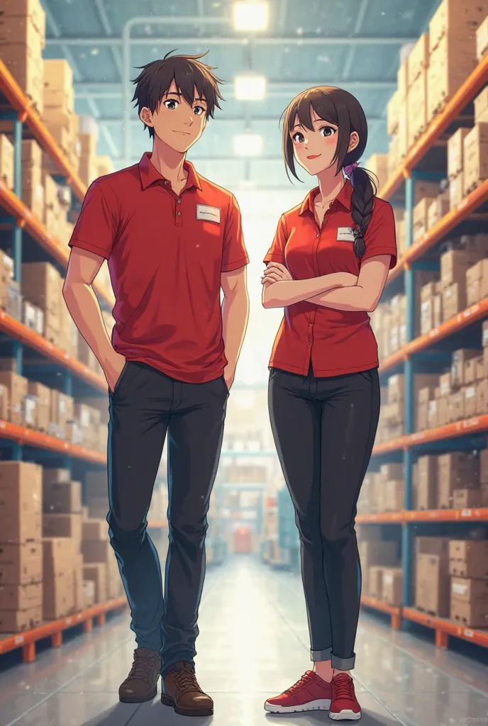 wholesale clerk red polo shirt black slocks both male and female anime character
