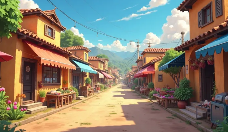  image for a cartoon story Disney-style YouTube video , in Pixar format : The heyday of Bratva :  Bratva thrives ,  village market,  residents are happy . (wide shot, Bright colors,  a sense of harmony and joy ).