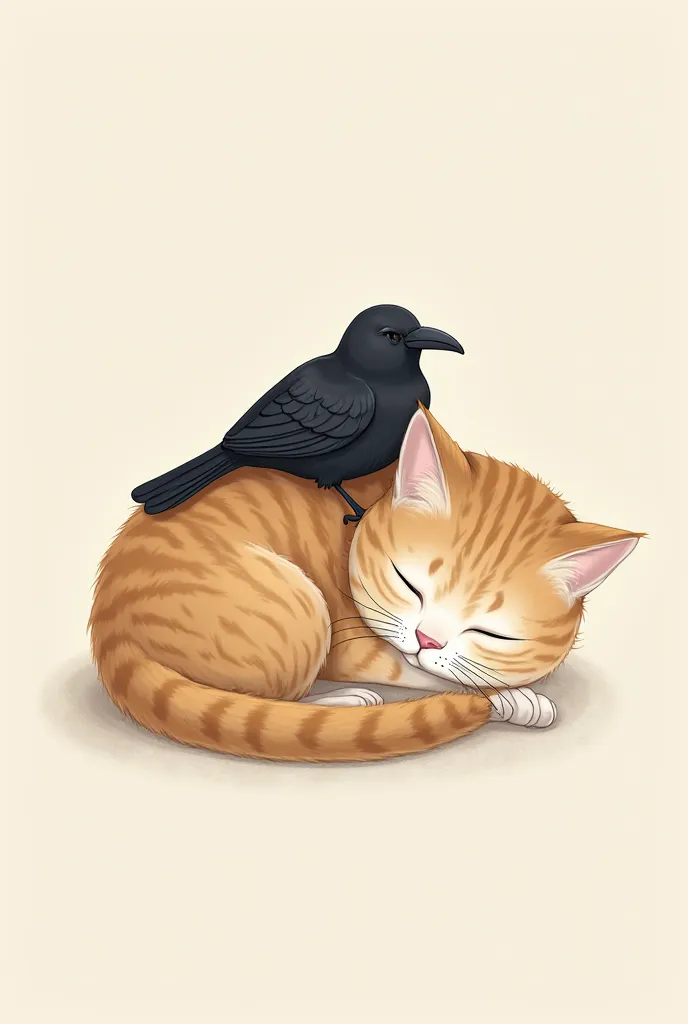 Sure! Here's the description of the logo in English:

"A logo featuring a cat sleeping, with a crow perched on top of the cat's head."