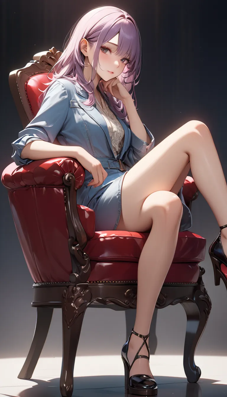 Woman sitting on a chair　  (Masterpiece, best quality , Ultra high resolution ), highly detailed CG ,from head to toe, 