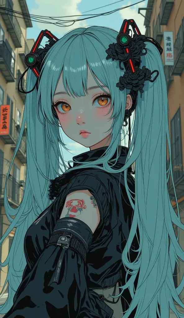 Hatsune Miku in the style of Tim Burton、