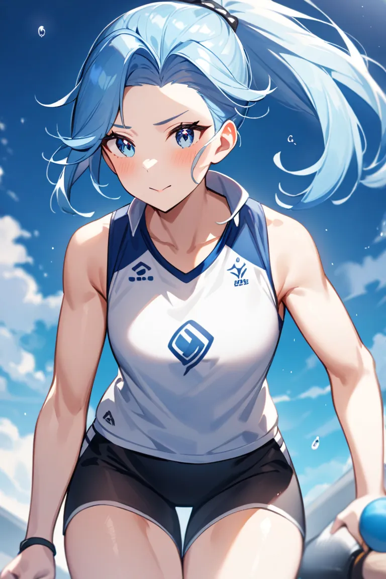 A girl with a dazzling ponytail, which can be said to be her trademark。has played sports since she was young, and I get the impression that she has a very refreshing feeling when combined with her toned body。Blue Hair