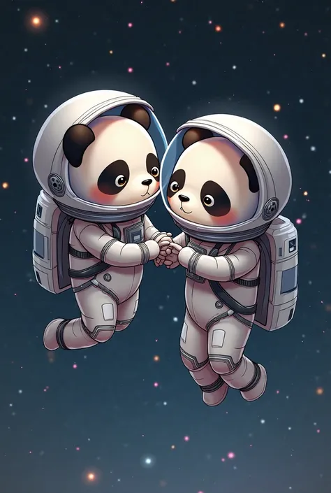 A waifus and husbando panda wearing a white space suit and floating in space  Make the background transparent 