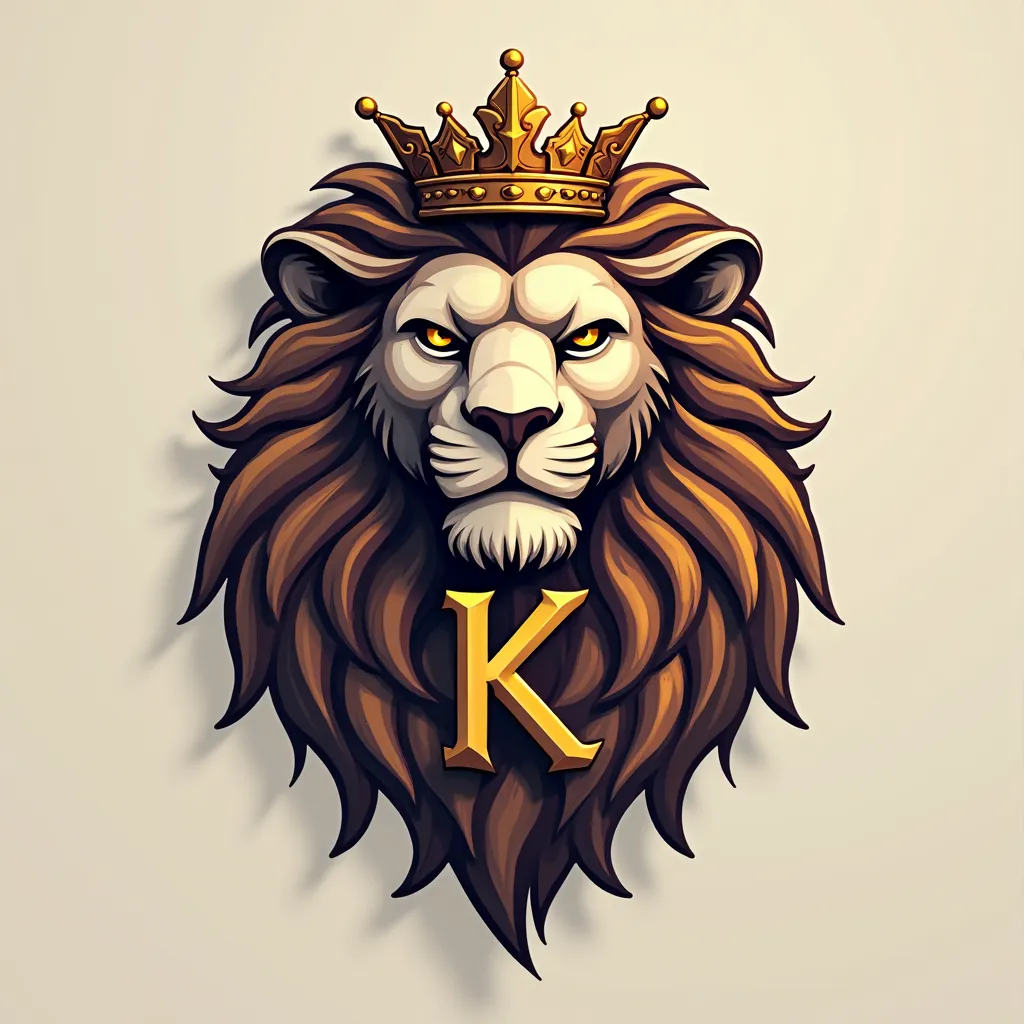 Create a Lion logo of the letter "K" with lion’s mane and a crown on top of it