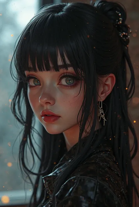 ((RAW Photo), absurd, (absurdresolution)), masterpiece, best quality, (Extremely detailed 8k unity CG wallpaper), (best illustration), (best shadow), Realistic lighting, beautiful detailed glow, ((21 years old)), girl, long black hair, black queen, accesso...