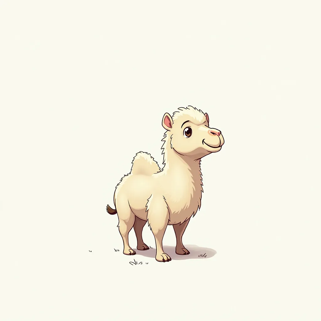 illustration  . Miyazaki style.  two-humped camel  . white background.